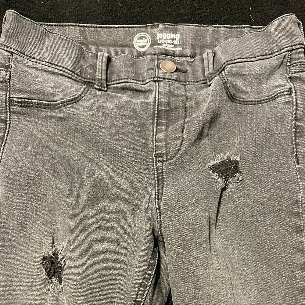 Girls Black Distressed Jeggings Size 10-12 Wonder Nation - Picture 2 of 3